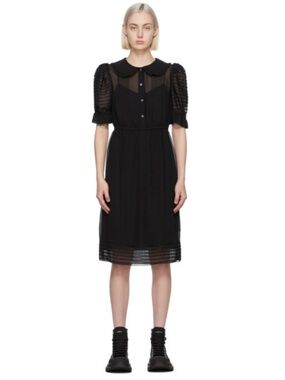 Marc Jacobs The Kat Dress - Black Short Sleeve Chiffon Dress Y2K, Size 2, EUC